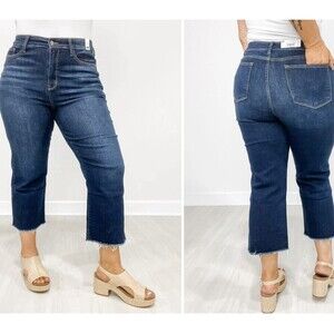 Judy‎ Blue Women’s 7/28 Hi-Rise Cropped Wide Leg Raw Hem No-Distressing Jeans